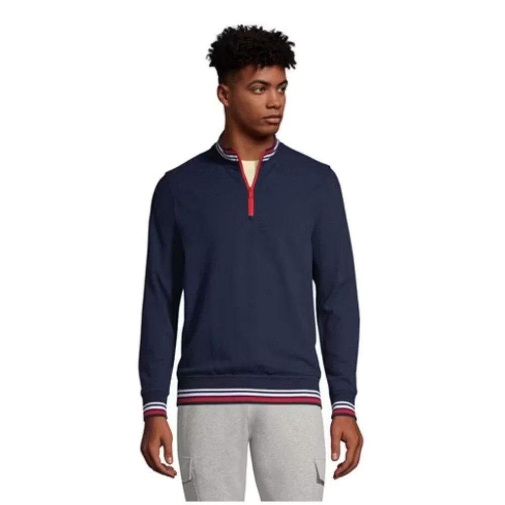 Lands End Quarter Zip Pullover‎ Mens XL Blue Nautical Collegiate Preppy Layering